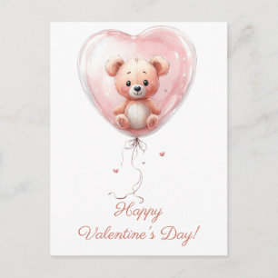 Teddy im Herzballon Valentins-Design Postkarte
