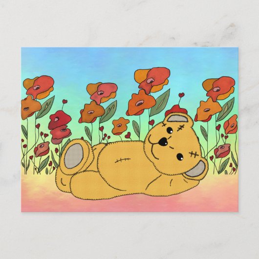 Teddy im Mohnfeld Postkarte (Vorderseite)