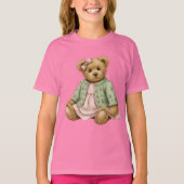 Teddy in einem rosa Kleid und einem grünen Cardiga T-Shirt (Vorderseite)