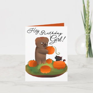 Teddy & Kitty in a Pumpkin Patch Birthday Card Feiertagskarte