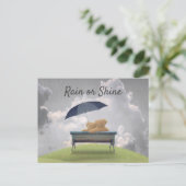 TEDDY-LIEBE. TEDY BÄREN IN LIEBE HUG IM REGEN POSTKARTE (Stehend Vorderseite)