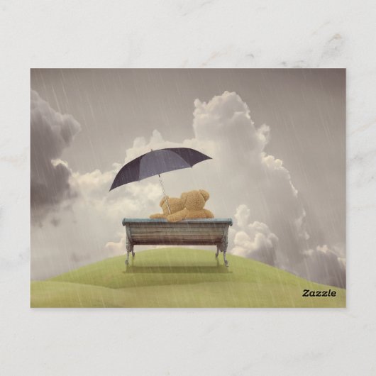 TEDDY-LIEBE. TEDY BÄREN IN LIEBE HUG IM REGEN POSTKARTE (Rückseite)