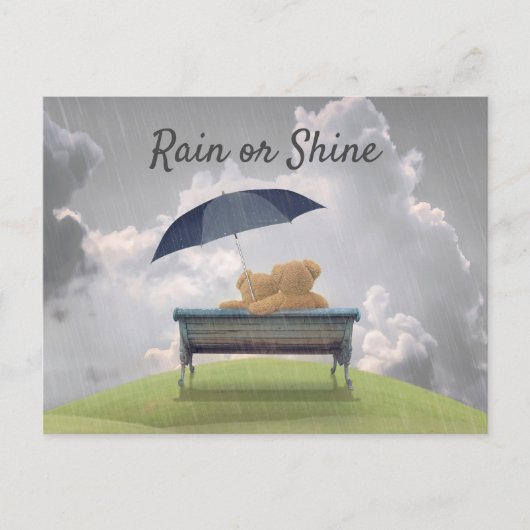 TEDDY-LIEBE. TEDY BÄREN IN LIEBE HUG IM REGEN POSTKARTE (Vorderseite)