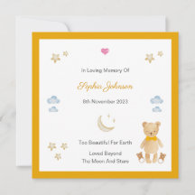 Teddy Memorial Flat Card für Baby Loss Moon Stars
