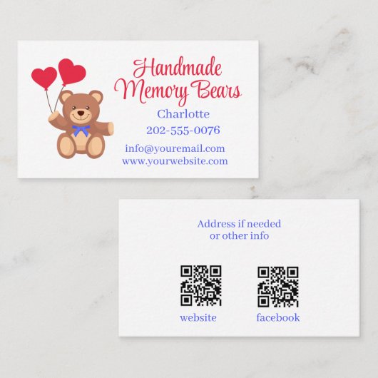Teddy-Memory-Bär mit QR-Codes Visitenkarte (Vorne/Hinten)