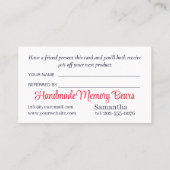 Teddy Memory Bear Business Empfehlungskarte (Rückseite)