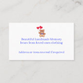 Teddy Memory Bear Visitenkarte (Rückseite)