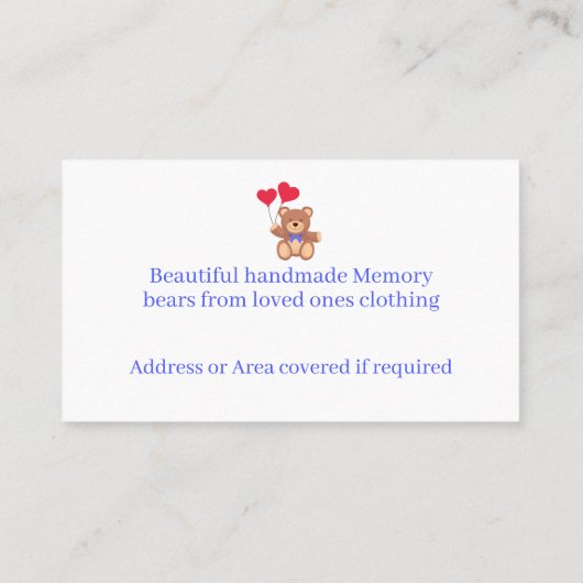 Teddy Memory Bear Visitenkarte (Rückseite)