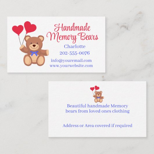 Teddy Memory Bear Visitenkarte (Vorne/Hinten)