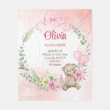 Teddy mit Blumenbogen Babystatustuch