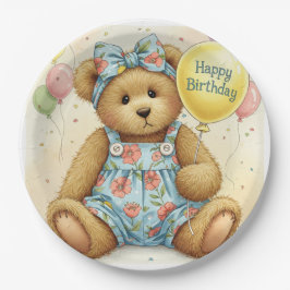 Teddy mit einem Geburtstagsballon, von Natasha Us Pappteller