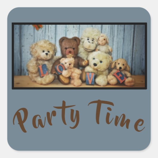 Teddy mit Freunden Quadratischer Aufkleber (Vorderseite)