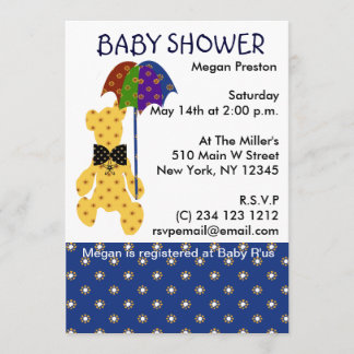 Teddy mit Umbrella Baby Dusche Einladung