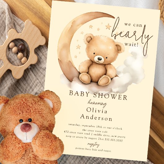 Teddy Moon Baby Shower Einladung
