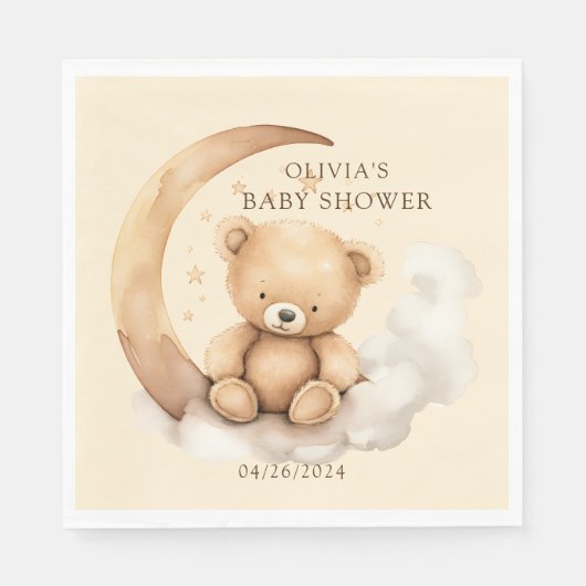 Teddy Moon Baby Shower Serviette (Vorderseite)