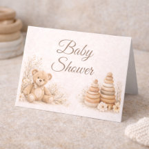 Teddy-Neutral-Babyshower-Karten gefaltet