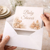 Teddy-Neutral-Babyshower-Karten gefaltet Einladung