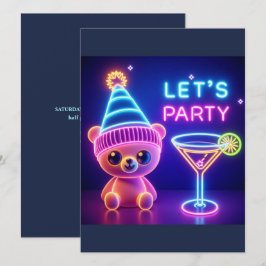 Teddy Party Time Neon Pink Einladung
