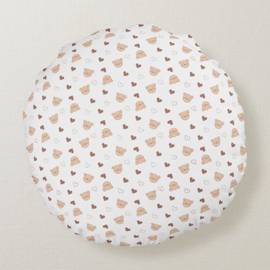 Teddy Pattern mit Herz Rundes Kissen (Rückseite)