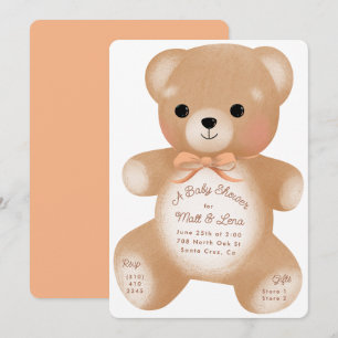 Teddy Peach Bow Baby Dusche Einladung