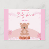 Teddy Pink Bear Girl Warten Baby Dusche Einladung (Vorderseite)