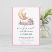 Teddy Pink Bear We Can Bearly Wait Einladung (Stehend Vorderseite)