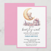 Teddy Pink Bear We Can Bearly Wait Einladung (Vorne/Hinten)