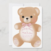 Teddy Pink Bow Baby Dusche Einladung (Vorderseite)