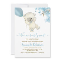 Teddy Polar Bear Blue Balloon Babydusche