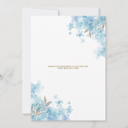 Teddy Polar Bear Blue Balloon Babydusche Einladung (Rückseite)