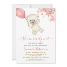 Teddy Polar Bear Pink Balloon Girl Babydusche