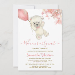 Teddy Polar Bear Pink Balloon Girl Babydusche Einladung