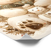 Teddy Polar Bear & Snowman Nursery Wall Art Poster (Ecke)