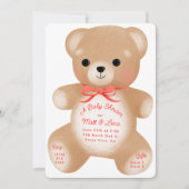 Teddy Red Bow Baby Shower Einladung (Vorderseite)