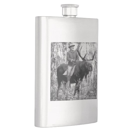 Teddy Roosevelt, der einen Stier-Elch reitet Flachmann (Rechts)