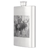 Teddy Roosevelt, der einen Stier-Elch reitet Flachmann (Links)