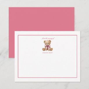 Teddy Rosa Bär Süße Babyparty Grußkarte Mitteilungskarte