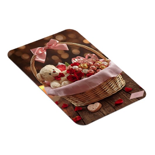 Teddy Rose Basket Romantic Valentine Heart Fridge Magnet (Rechte Seite)