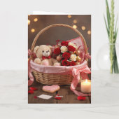 Teddy Rose Basket Romantic Valentine Love Greeting Karte (Rückseite)