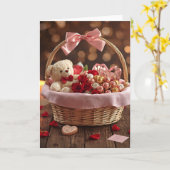 Teddy Rose Basket Romantic Valentine Love Greeting Karte (Gelbe Blume)