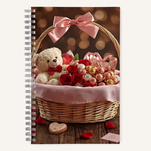 Teddy Rose Basket Romantic Valentine Love Story  Notizblock (Vorderseite)