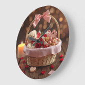Teddy Rose Basket Romantic Valentines Decorative Große Wanduhr (Winkel)