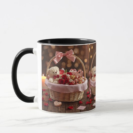 Teddy Rose Basket Romantic Valentines Morning Tasse (Links)