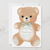 Teddy Sage Green Bow Baby Dusche Einladung (Vorderseite)