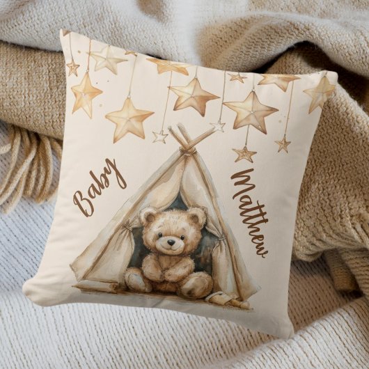 Teddy-Teepe-beige-braune Sterne Boho-Kinderzimmer Kissen