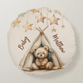 Teddy-Teepe-beige-braune Sterne Boho-Kinderzimmer Rundes Kissen (Rückseite)