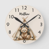 Teddy-Teepe Vintag-braunes Kinderzimmer Runde Wanduhr (Vorderseite)