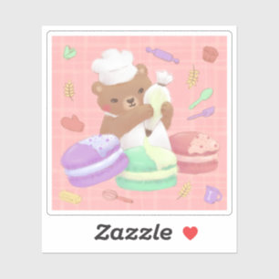 Teddy the Baker mit Macarons Aufkleber