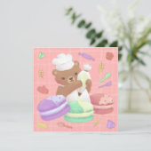 Teddy the Baker mit Macarons Einladung (Stehend Vorderseite)