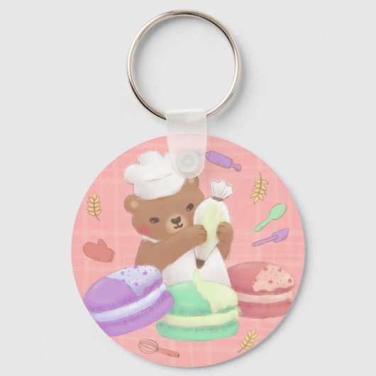 Teddy the Baker mit Macarons Schlüsselanhänger (Vorderseite)
